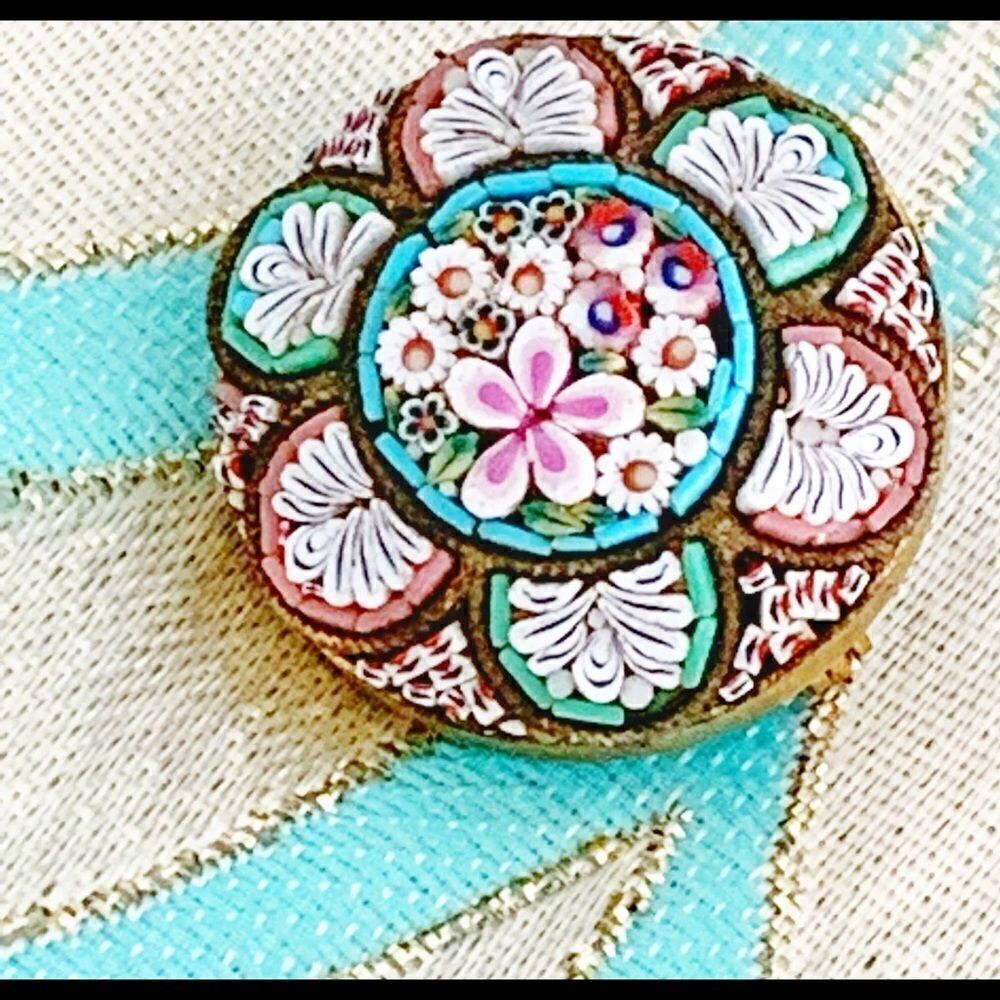 Outstanding antique micro mini mosaic floral pin